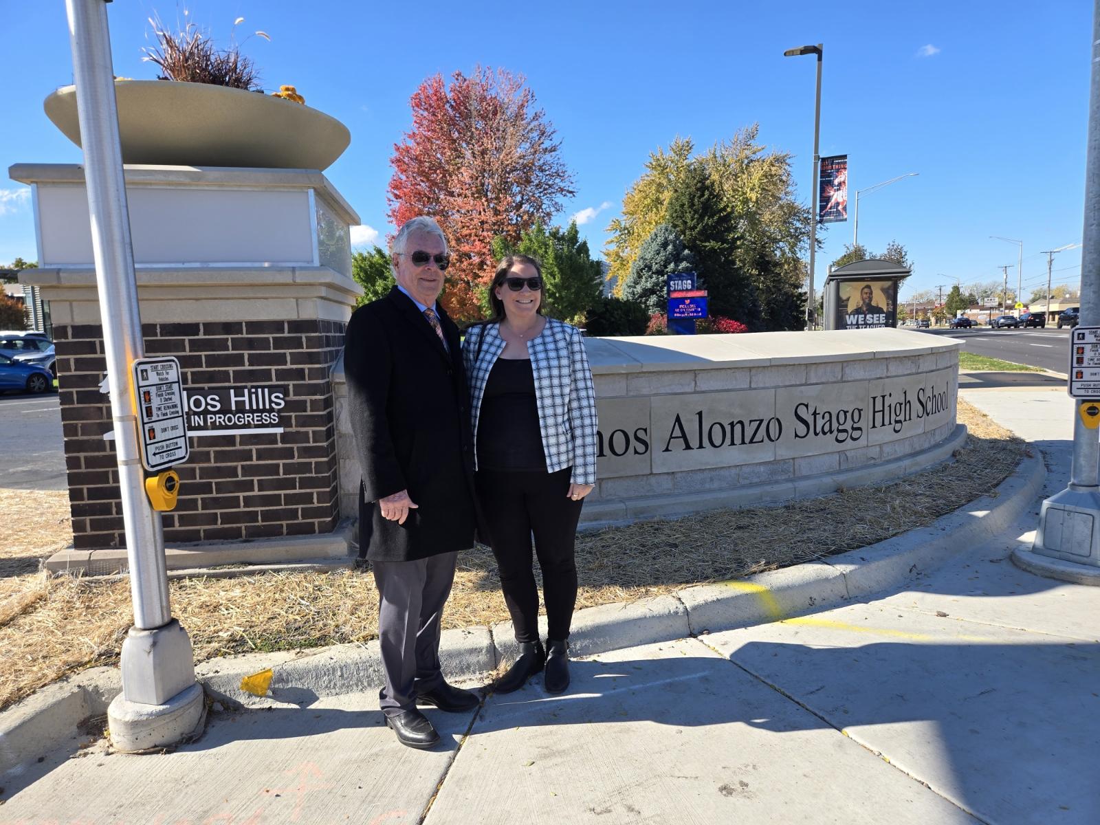 Photo of Mayor Bennett and CCDOT Katie Bell at the dedication of the 111th Street and Roberts Road Improvement Project