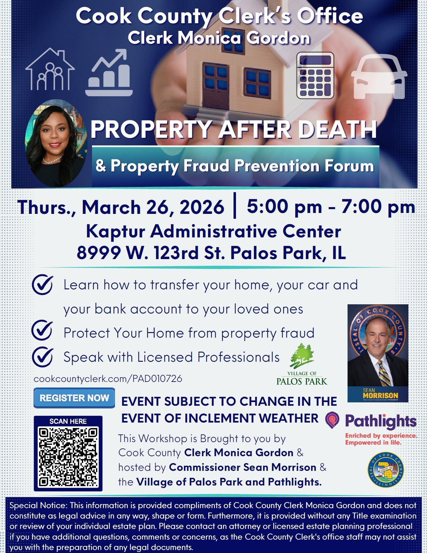 Flyer for Cook County Property after Death and Fraud Prevention Forum